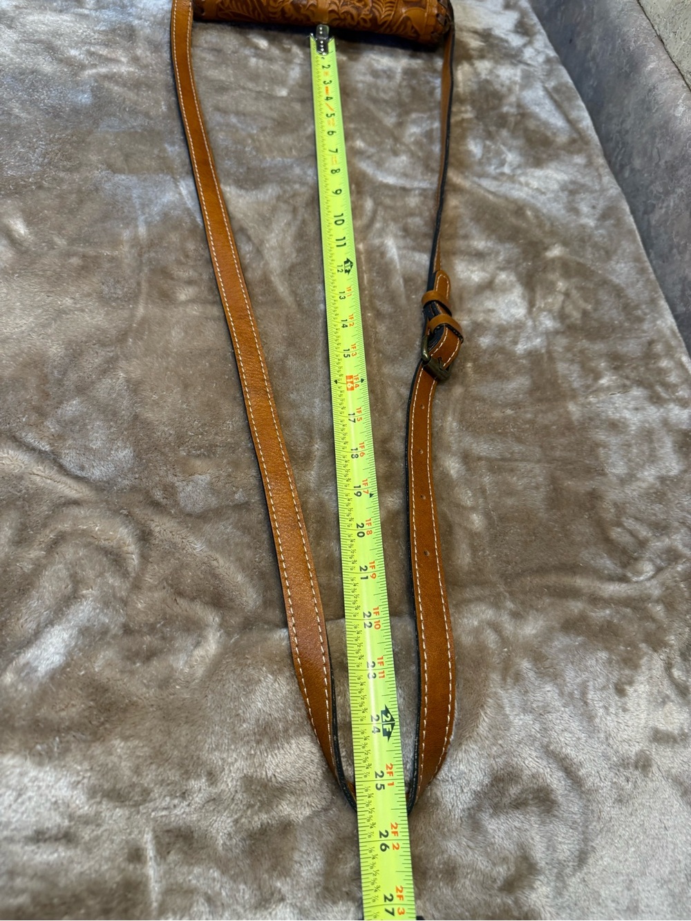 Patricia Nash Hand-Tooled Tan & Brown Leather Crossbody - Picture 6 of 6